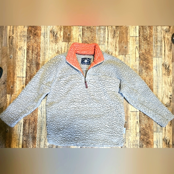 Live Oak Brand Gray Orange Sherpa Half Zip Pullover Sweater Jacket Fleece Size M - Picture 3 of 11